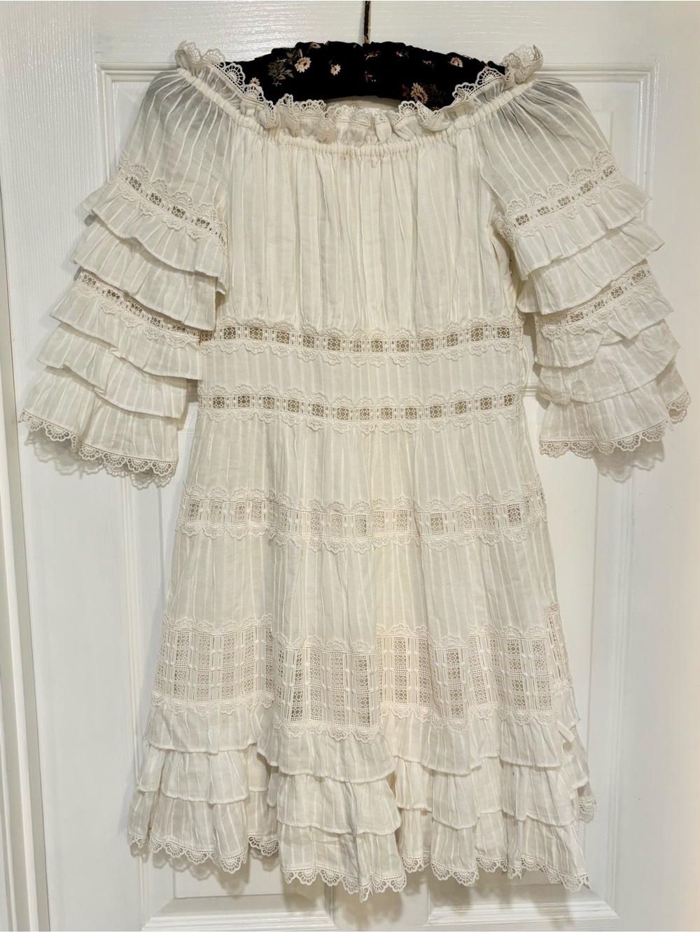 Zimmermann Cream Ruffled Lace Mini Dress